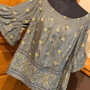 Green floral off the shoulder blouse